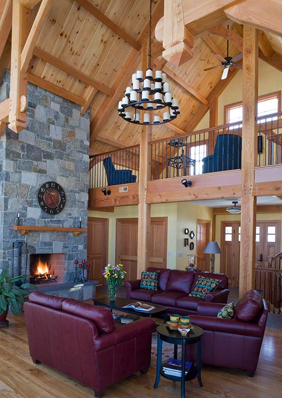 timber-frame-stone-fireplace | Davis Frame