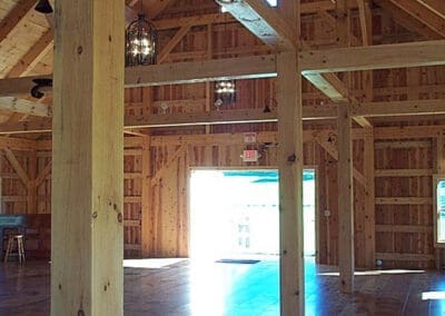 Interior view of timber frame barn