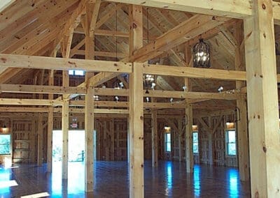 Interior of wedding barn featuring timber frame