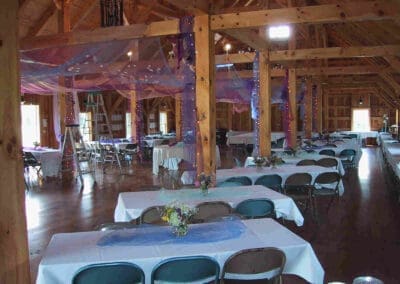 Interior of wedding barn set for an event