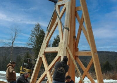 Steeple being assembled outside the Davis Frame facility