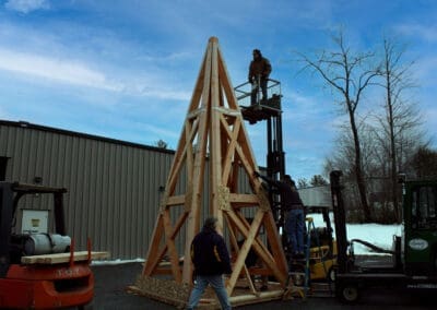 Steeple being assembled outside the Davis Frame facility