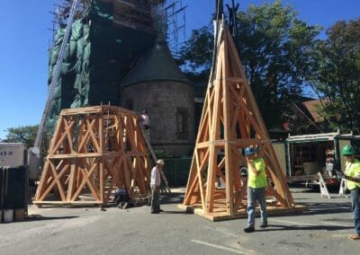 Steeple being assembled on site