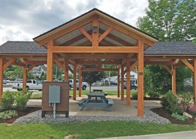 Pavilion with parking lot behind